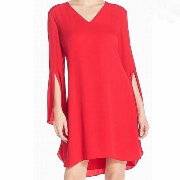 Chelsea28 Dresses & Skirts - Chelsea28 Bell Sleeve Chiffon Coral Shirt Dress